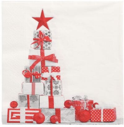 20 x Kerst Servetten 3-laags 1/4 vouw 33 cm x 33 cm "Geschenken" papier