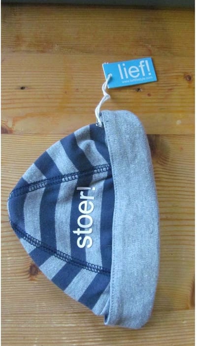 Lief! reversible streepmuts donkerblauw met grijs Stoer
