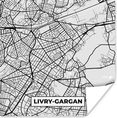 Poster Stadskaart - Frankrijk - Kaart - Livry-Gargan - Plattegrond - 100x100 cm XXL
