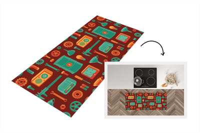 Keukenloper 120x50 cm - Keukenmat vinyl Patroon - Retro - Gereedschap - Keukenmatten loper - Keuken vloerkleed tapijt
