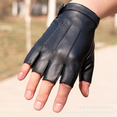 Gants demi-doigts en cuir pour hommes gants de conduite hip-hop performance gants pour femmes quatre saisons fins à doigts nus cyclisme sports glo Usage Pratique noir