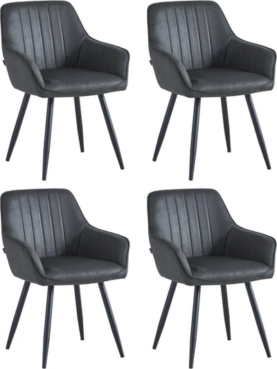 Colenis® - Ozzy Eetkamerstoel - Set Van 4 - Antraciet - Microfiber - Industrieel - Met armleuning