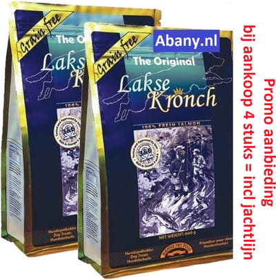 Abany Special - 2 x 600 gram + incl. jachtlijn bij 4 stuks - altijd verse voorraad - zalm koekjes Henne Lakse Kronch – Original - graan vrij - 100% zalmsnacks - honden beloning - training - graanvrije trainers - puppy - trainers