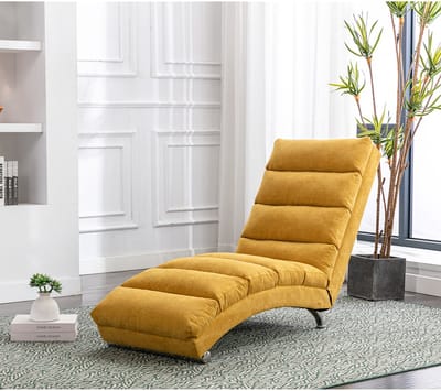 MODFU - Massageligstoel - Met Vibratiefunctie En Zijvak - Modern - Voor Woonkamer - Linnen - Mosterdgeel - 55 X 148 X 84 Cm