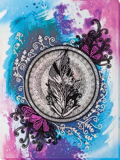 Borduurpakket met kralen/parels - ABRIS ART - Mandala Veren - Mandala Feather