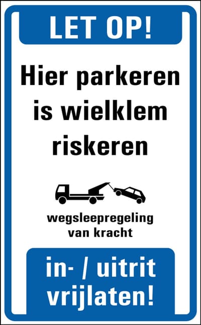 Hier parkeren is wielklem riskeren bord, kunststof 320 x 200 mm