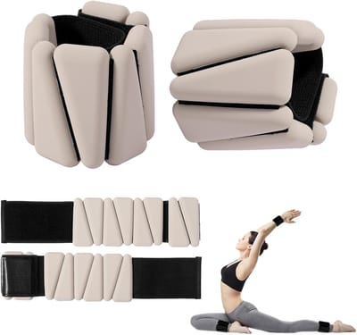 2 Stuks Verstelbare Pols en Enkelgewichten voor Dames en Heren, Siliconen Been Gewichten van 0,9 kg per Stuk, Geschikt voor Pilates, Hardlopen en Thuisworkouts（beige）