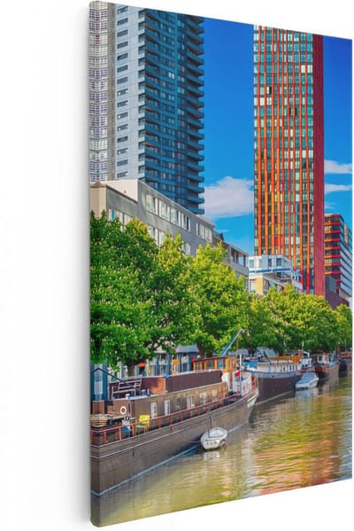 Artaza Canvas Schilderij Skyline Rotterdam - 20x30 cm - Klein - Wanddecoratie Wereldstad - Muurdecoratie Haven - Kamer Accessoires Woonkamer