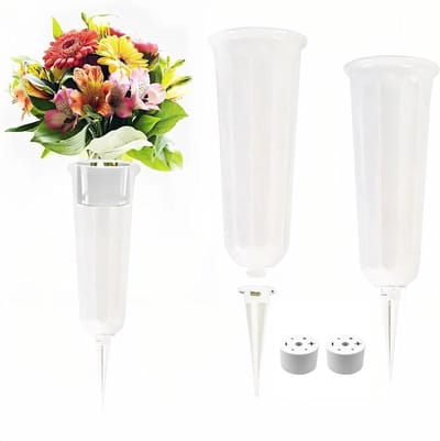 Set van 2 Grave Vazen met Grondpen, 25cm Duurzaam Plastic voor Begraafplaatsen, Tuin en Binnengebruik, Perfect voor Herinneringen en Decoratie