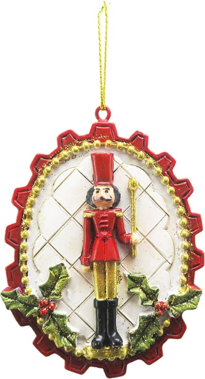 Clayre & Eef Kersthanger Notenkraker 8 cm Rood Wit Kunststof Kerstbal