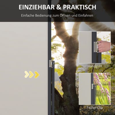 MIVRAY Zijluifel – Uittrekbaar 300 x 140 cm – Polyester Metaal – Lichtgrijs – Privacy En Uv Bescherming Buiten
