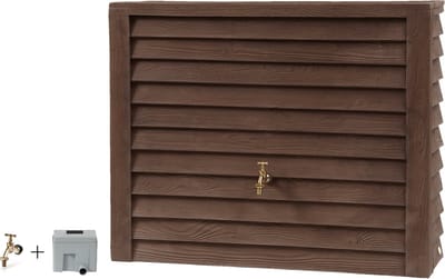 Graf regenton Woody 350 L Darkwood-met messing kraantje -met vulautomaat voor rechthoekige regenpijp