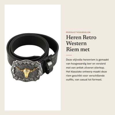 Dailygoods- Cowboy Riem Heren - Retro Riem - Antiek Zilveren Stierkop - Leer - 120 cm - Reliëfbloemenpatronen - Westernriem