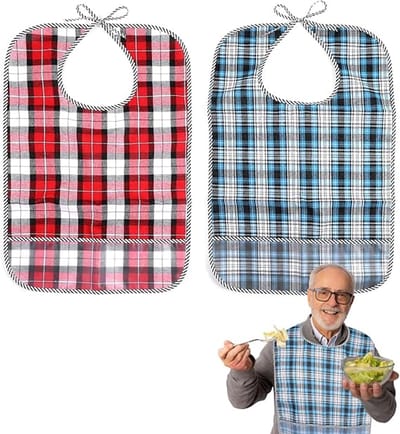 Daity Set van 2 - Wasbare slabbetjes voor volwassenen - Waterdichte wasbare slabbetjes - Slabbetjes voor senioren - Slabbetjes medium, servetten voor senioren - Kwijlslabbetjes - Kledingbeschermer - 50x38 cm