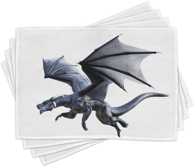 ABAKUHAUS Draken-placematten, Fantastische wezens met vliegende digitale effecten, Trendy legendarische vleugelillustratie, Tiscjdeco van kleurrijke stof voor eetkamer en keuken, antracietgrijs
