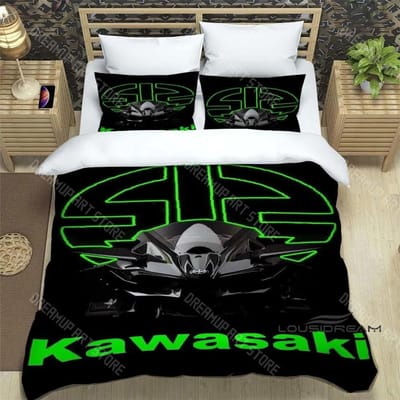 3D Retro Print K-Kawasaki Motorfiets Logo Beddengoedset Elegant Beddengoed Dekbedovertrek Bed Sprei Overtrek Luxe Verjaardagscadeau EU Single 135x200cm