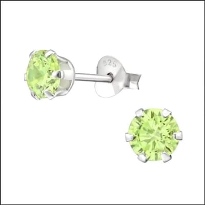 Aramat Jewels | Oorbellen | 925 Zilveren Zirkonia Oorbellen Rond 4-8mm - Sprankelende Oorstekers | 5mm / Peridot Groen | | | Zilver | Kinderen, Volwassenen | Verkleurd niet