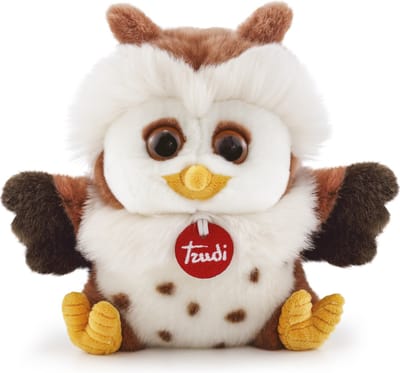Trudi - Classic Knuffel Uil Gek 19 cm - Handgemaakt in Italie - Hoge kwaliteit pluche knuffel - Knuffeldier voor jongens en meisjes - Wit Bruin - 19x19x16 cm maat S