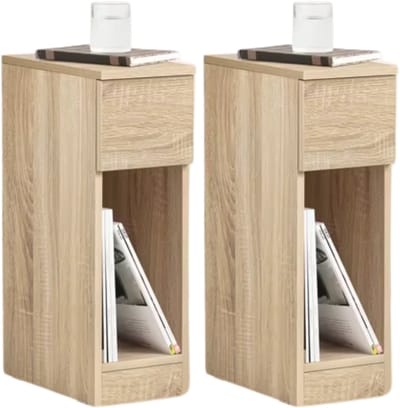 VIEMAE Nachtkastje 2 stuks - Nachtkastjes set van 2 stuks - Smalle nachtkastjes set van 2 - Bijzettafel - 35x20x60cm - Houtkleurig