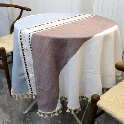 Tafelkleed Rond Tafelkleed Met Kwastje Thuis Textiel Nordic Stijl Keuken Waterdichte Tafelhoes Moderne Woondecoratie 70x70cm white
