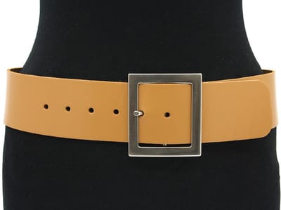 Camel brede dames riem 6 cm leer met gesatineerde zilveren gesp - Leer - Brede riem - Casual - Maat 90