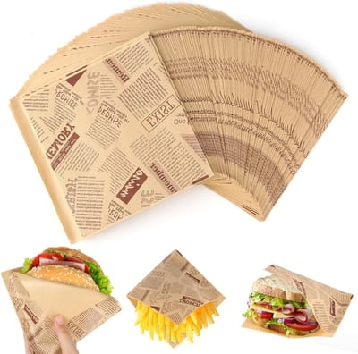 200 Stuks Deli Papier Vellen, 15 x 15 cm, Ideaal voor Snacks, Burgers en Frietjes, Kraft Papier, Verpakking voor Voedsel