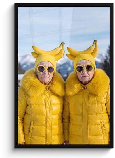 Poster in lijst - Fotolijst 60x90 cm - Posters - Vrouwen - Bananen - Geel - Posterlijst zwart - Decoratie - Wanddecoratie woonkamer - Muurdecoratie slaapkamer