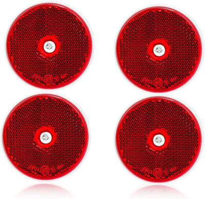 Set van 4 ronde rode trailer achterreflectoren Ø60mm met schroefbevestiging voor poorten en caravans, E9 goedgekeurd voor RV's en vrachtwagens