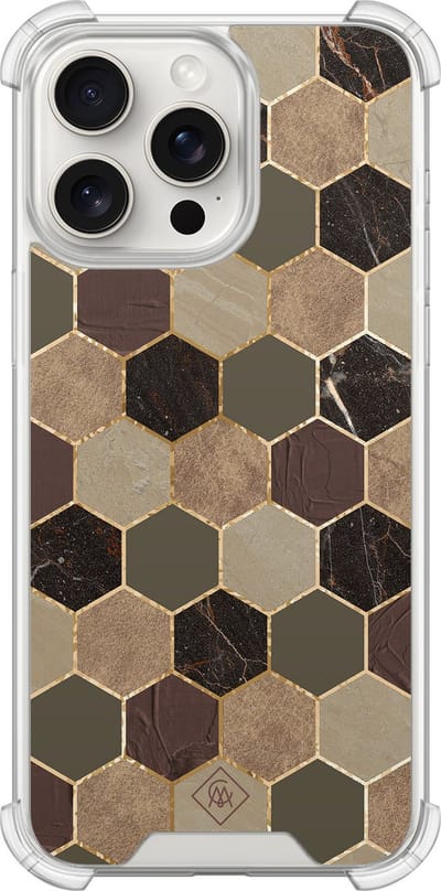 Casimoda® hoesje - Geschikt voor iPhone 15 Pro Max - Kubus Groen Bruin - Shockproof case - Extra sterk - TPU/polycarbonaat - Bruin/beige, Transparant