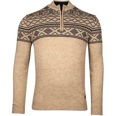 Baileys Trui Top Part Norwegian Knit Design Half Zip Lambswool Beige / male