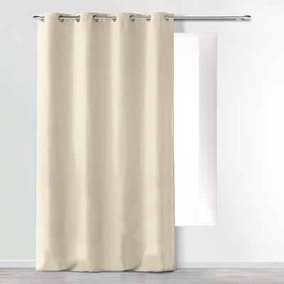 d'Intérieur Absolu gordijn met inslagringen, microvezel, eenkleurig, polyester, natuur, 280 x 140 cm
