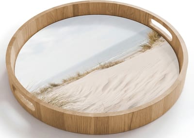 Dienblad rond 40x40 cm - Schootdienblad hout - Wolken - Duinlandschap - Zand - Borrelplank rechthoek - Plateau houten dienbladen