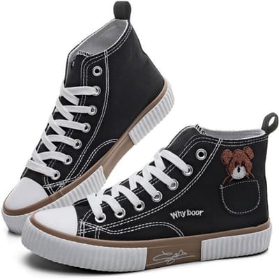 Pocket Bear High-top Canvas Schoenen Dames Ins Canvas Schoenen Veelzijdige Leuke Board Schoenen Nieuwe Witte Damesschoenen 40 zwart