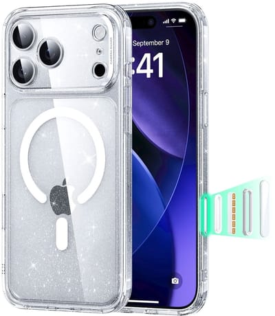 ESR Hoesje Geschikt voor iPhone 17 Pro - Classic Hybrid HaloLock - Compatibel met MagSafe / Qi2 - Back Cover met Magneet - Camera Control - Glitter Transparant