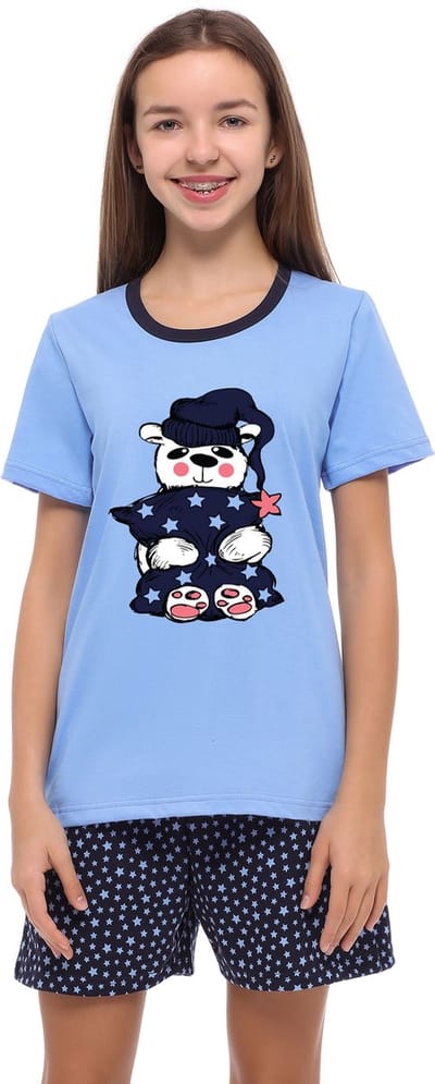 Merry Style Meisjes Pyjama - Korte mouwen - Korte broek - Katoen – Blauw/Stars – 158 - MS-MS10-241-PJ