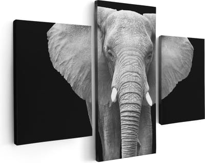 Artaza Canvas Schilderij Drieluik Olifant - Zwart Wit - 90x60 - Foto Op Canvas - Canvas Print