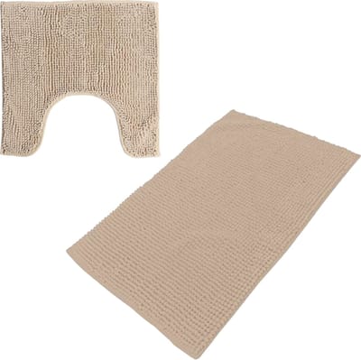 Urban Living badkamer droogloop matjes/tapijt - set 2x stuks - polyester - beige