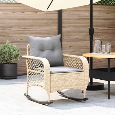 vidaXL Tuinschommelstoel met kussens poly rattan beige