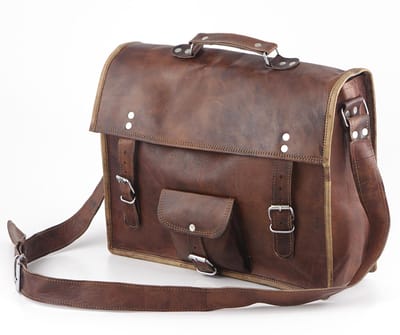 Schoudertas Laptop Tas ECHT LEER Messenger Tas – Urban Vintage Satchel Tas 39 x 28 x 11 cm - 16 inch “Lobo” – model 0992 – Kleur Cognac Bruin