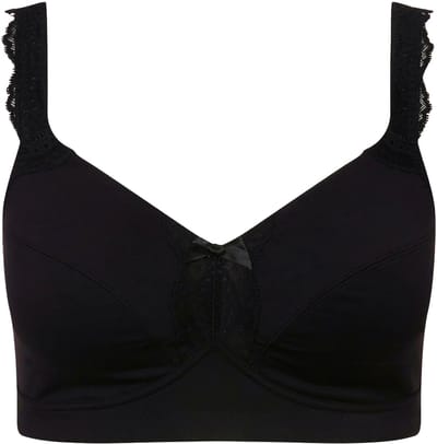 Ulla Popken - Dames - Softbeha kanten detail zonder beugels - Zwart - Maat 110C