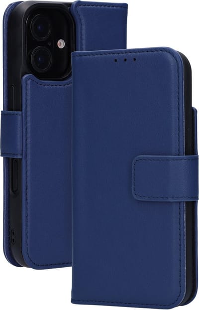 Mobiparts hoesje geschikt voor Apple iPhone 16 - Wallet 2-in-1 Boekhoesje - MagSafe - Echt Leder - Uitneembare Case - Sterke Magneet Sluiting - Contactloos betalen - Blauw