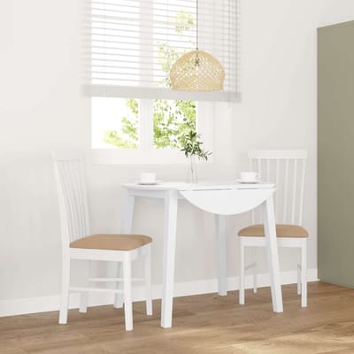 vidaXL - Eetkamerstoelen - met - kussens - 2 - st - massief - hout - rubber - wit
