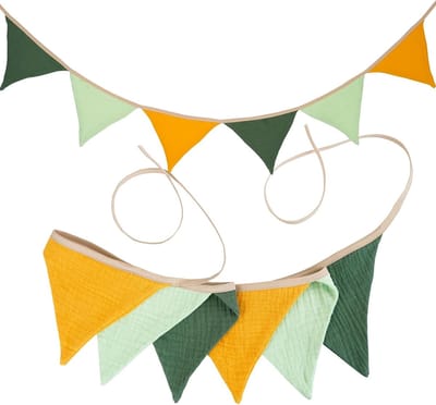 Kleurige Vlaggenlijn van Muslin Katoen voor Kinderkamer, Decoratie voor Jongens en Meisjes, 1.9m Lange Bunting voor Feestjes en Vieringen