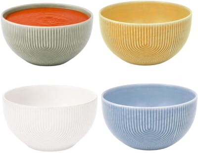 Secret de Gourmet Soepkommen Memphis - D14 cm - groen / geel / wit/ blauw - 4x stuks - keramiek