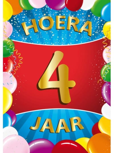 Bellatio Decorations Verjaardag deurposter - 4 jaar - multi - 59 x 84 cm - feestartikelen