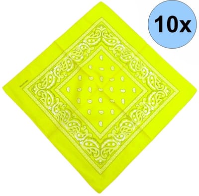 Fako Fashion - Bandana - Hoofddoek - Mondbescherming - Zakdoek - Paisley - Geel - 10 Stuks