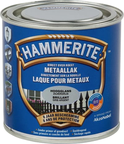Hammerite Metaallak Hoogglans - Zilver Grijs - 250 ml - 10 m²/l - Afwerkingslaag