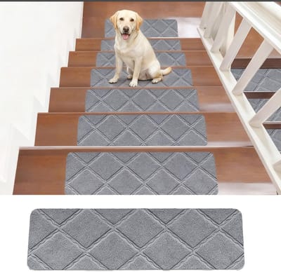 Dailygoods - Trapmatten, zelfklevend, voor binnen, 15 stuks, 55 cm x 19 cm, traptreden antislip, kan worden uitgeknipt, herbruikbaar om huisdieren, ouderen, kinderen te beschermen (Lichtgrijs)