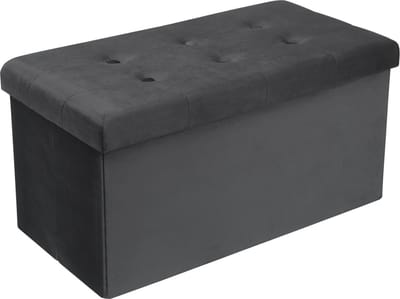 BukkitBow - Opvouwbare Velvet Opbergpoef - Kubus Opbergkist (76X37,5CM) - Grijs