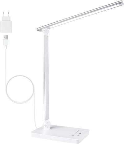 QORA® Bureaulamp LED - Burolamp - Bureaulamp Met Klem - Bureaulamp Kind - Bureaulamp LED Dimbaar - Wit - 34cm x 13cm x 18cm